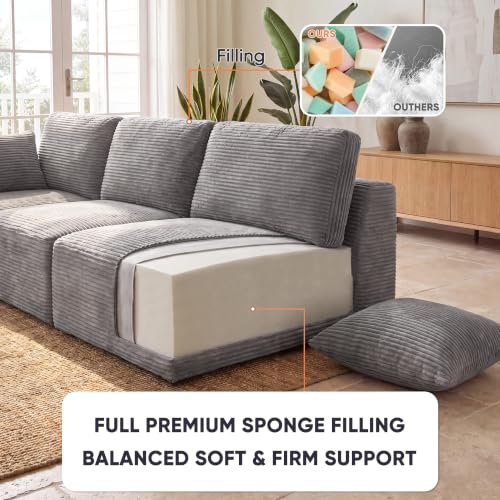 Sectional Couches for Living Room, Modern Boneless Couch with Deep Seat, Upholstered Cloud Sofa, No Assembly Required (Grey, Oversized Sofa)