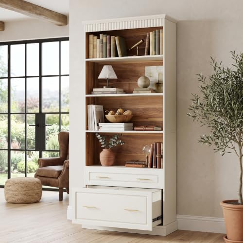 72.8-Inch Tall 4-Shelf Bookcase with 2 Drawers, view 4