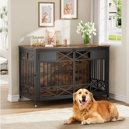 47" XXL Dog Crate Furniture with Wheels, view 2