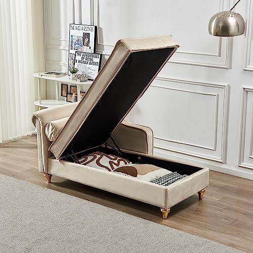 Modern Upholstery Chaise Lounge Chair with Storage Velvet (Beige), view 7