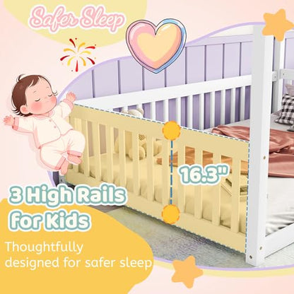 Full Size Canopy Bed Frame with 4 Posters and Guardrails for Kids, view 5