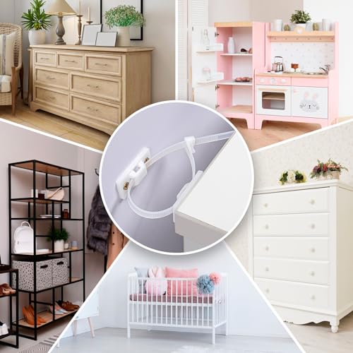 12 Pairs Furniture Anchors for Baby Proofing Anti Tip Child Safety Cabinet Straps to Help Furniture Secure to Wall Baby Proof Anchoring Kit for Shelf & Dresser to Protect Toddler Kid Pet Adjustable