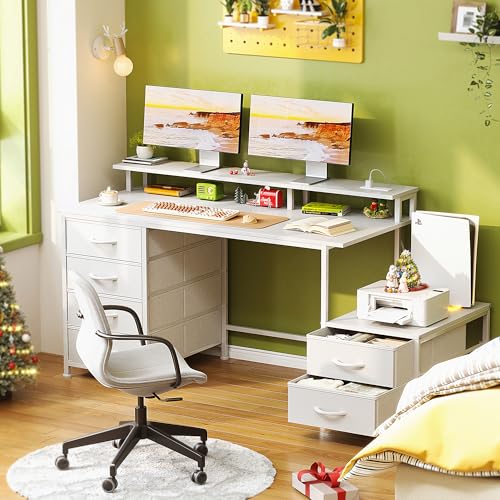 52 Inch Office Desk with 6 Drawers and Printer Space for Storage, view 3