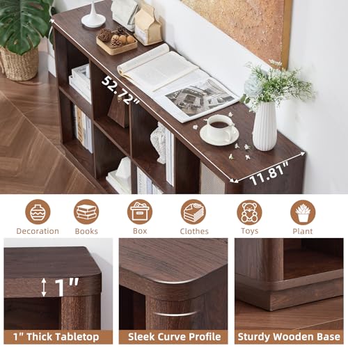8 Cube Bookcase, 52" Long Horizontal Book Shelf w/Curved Edge, view 4