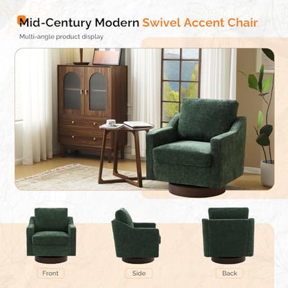 Mid-Century Modern Swivel Accent Chair, 360°Upholstered Armchair, Home Sofa with Track Arms for Living Room, Bedroom, Reading Room, Club Swivel Chair,Chenille Green
