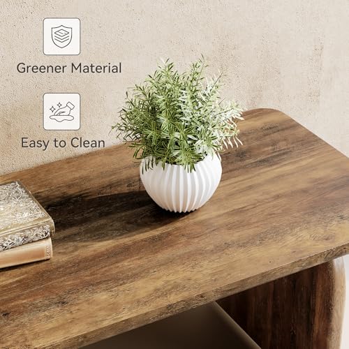 Farmhouse Coffee Table, 47 Inches Wooden Center Tables with Rounded Corners, Rectangular Living Room Tables, Modern Low Cocktail Tea Furniture for Living Room (Rustic Brown)