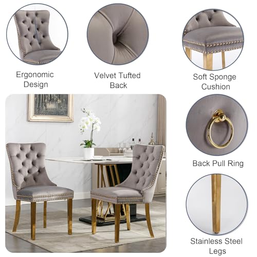 Glass Dining Table Set for 4, Modern 36" Round Kitchen Table with 4 Velvet Dining Chairs and Golden Cross Metal Legs, Modern Circle Dinner Table Set, 5 Piece Dining Set for Kitchen