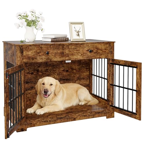 44.5'' Dog Crate Furniture with Storage Dog Kennel w/2 Drawers, view 8