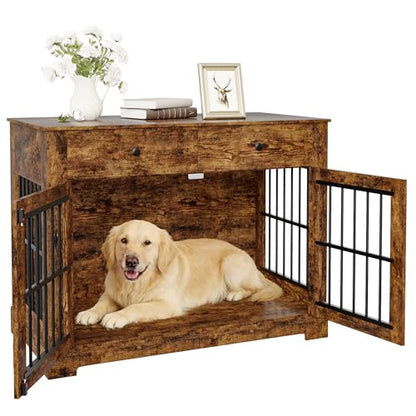 44.5'' Dog Crate Furniture with Storage Dog Kennel w/2 Drawers, view 8