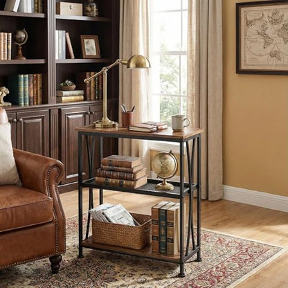Narrow Side Table,3-Tier End Table With Storage Shelves,Small Hallway Table, Industrial Accent Table With Metal Frame Slim Nightstand Sofa Side Table for Small Spaces,Living Room, Bedroom,Rustic Brown
