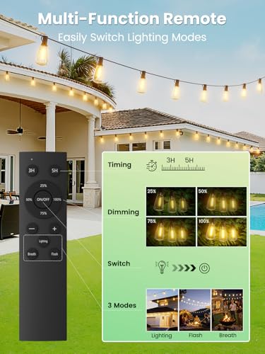 Solar Outdoor String Lights 75 FT, ST38 Patio Lights Shatterproof Dimmable Vintage Edison Bulbs, Solar Powered Weatherproof Light for Patio, Backyard, Garden, Bistro, Warm White