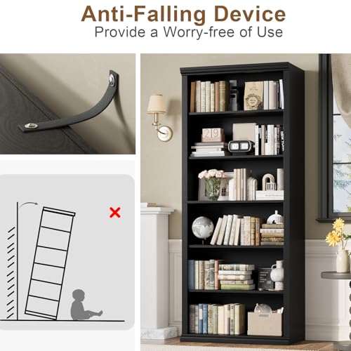 Bookcase and Bookshelves, 28" W Tall Bookshelf with Elegant Design, 6 Tiers Spacious Book Storage, Freestanding Book Organizer, Display Library Shelf for Home Office, Living Room & Study Room