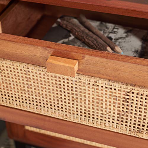 SAFAVIEH Home Collection Erica Rattan 2-Drawer Nightstand, Natural/Black