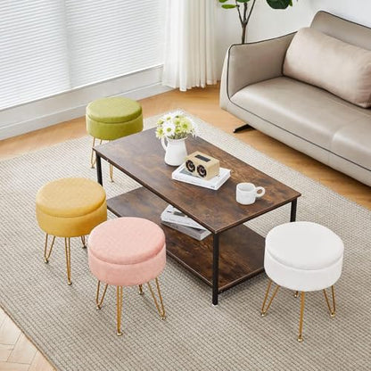 Velvet Storage Ottoman Round Footrest Stool Multifunctional Upholstered Ottoman Modern Accent Vanity Stools Tray Top Coffee Table Suitable for Living Room Bedroom