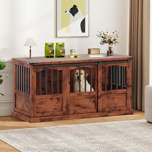 53 Inch Dog Crate Furniture Heavy Duty Dog Kennel Furniture Brown, view 2