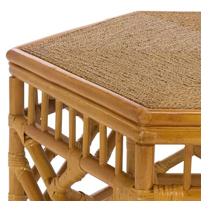SAFAVIEH Couture Collection – Frederica Rattan & Seagrass Hexagon Coffee Table, Handwoven Natural Fiber Living Room Accent, Fully Assembled (CWK2037A)