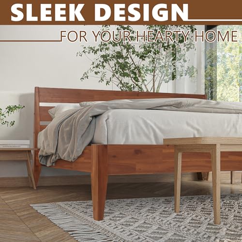 Acacia Emery Bed Frame with Headboard Solid Wood Platform Bed, view 6