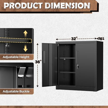 36” Metal Storage Cabinet with Doors and Shelves，Garage Cabinets, Lockable Storage Cabinet for Home, Office, Pantry (Black)