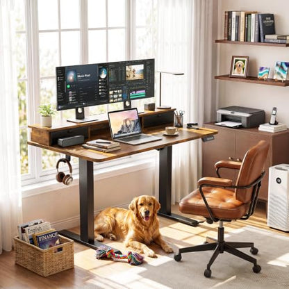 47x28 in Electric Standing Desk with Drawers, Adjustable Table, Brown, view 3