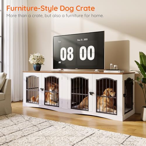 78.7" Dog Crate Furniture for 2 Dogs, Double Dog Kennel for Medium Dogs, view 4