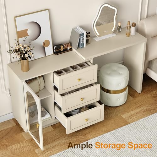 59" Makeup Vanity Desk, Beige Vanity Dresser for Girls and Women, view 6