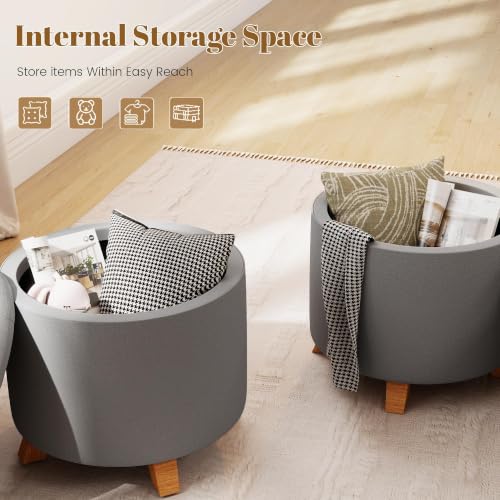 Round Storage Ottoman,Gray | Foot Stool Ottomans with Lids for Living Room,Bedroom,Entryway