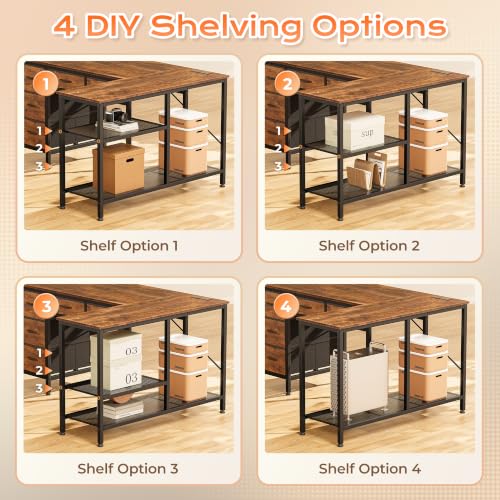 47 Inch L Shaped Desk with Power Outlets, 5 Fabric Drawers, view 8