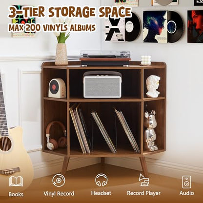 Corner Record Player Stand with Charging Station & USB Ports, view 6