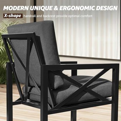Outdoor Patio Furniture 4 Pieces Set, Modern Patio Conversation Sets, Outdoor Sectional Metal Sofa with 5.5 Inch Cushion and Coffee Table,Black
