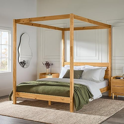 Isla Slatted Headboard Canopy Bedframe, Queen, Natural Pine