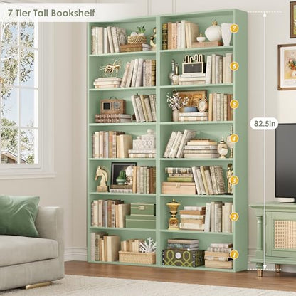 82" Tall Bookshelf Bookcase, 7-Tier Open Display Shelves, Green, view 6