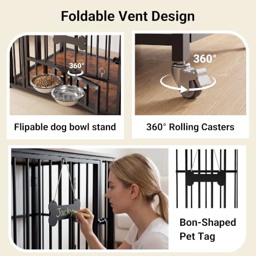 43” Foldable Dog Crate Furniture, Dog Kennel for Large Dogs, XL, view 5
