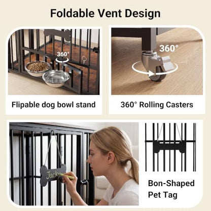 43” Foldable Dog Crate Furniture, Dog Kennel for Large Dogs, XL, view 5