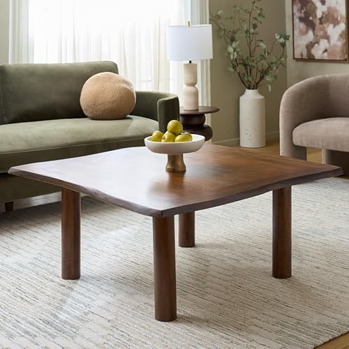SAFAVIEH Furniture - Banco Square Coffee Table - Antique Brown Solid Wood - Handcrafted Living Room Table with Sculpted Edges, 39.37" W x 39.37" D x 18" H (COF6521A)