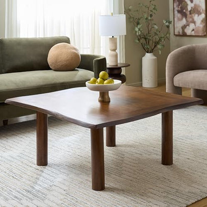 SAFAVIEH Furniture - Banco Square Coffee Table - Antique Brown Solid Wood - Handcrafted Living Room Table with Sculpted Edges, 39.37" W x 39.37" D x 18" H (COF6521A)