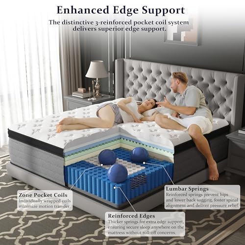 Firm King Mattress 12 Inch, Luxury Hotel Level King Size Mattress in a Box with Gel Memory Foam & Individual Pocket Springs, Upgraded Strong Edge Support, Fiberglass-Free
