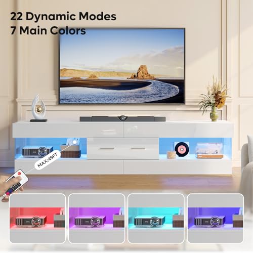 67" Modern TV Stand for 75 Inch TV, LED Entertainment Center, White, view 4