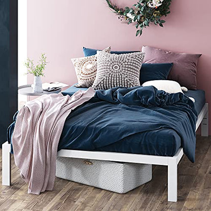 Metal White Platform Bed with Wood Slats, view 2