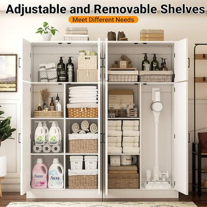 71” Tall Storage Cabinet, Farmhouse Kitchen Pantry Cabinet with Adjustable Shelves and Barn Doors, Large Bathroom Storage Cabinet, Storage Cupboard for Dinning, Living Room, Office, 2 Pack