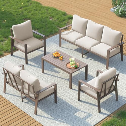 Aluminum Outdoor Patio Furniture Set 7-Seat Metal Patio Conversation Sets with Coffee Table and Water-Resistant Cushions, Modern Patio Sectional Sofa for Porch, Deck, Backyard, Poolside