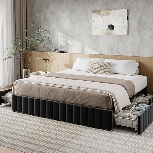 King Size Platform Bed Frame with 4 Large Storage Drawers, view 2