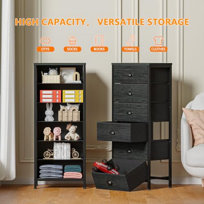 Black Dresser for Bedroom, Tall Fabric Chest of Drawers, view 5