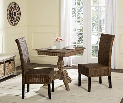 SAFAVIEH Furniture - Arjun Wicker Dining Chair Set of 2 - Brown & Multi - Rattan - Coastal Woven Design - Ideal for Dining Room, Kitchen, 17.7" Seat Height (SEA8013C-SET2)