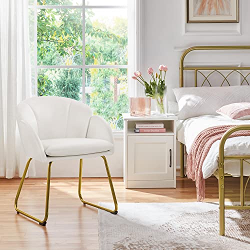 Yaheetech Modern Velvet Vanity Chair Armchair, Flower Shaped Makeup Chair with Golden Metal Legs for Living Room/Makeup Room/Bedroom/Home Office/Kitchen, White