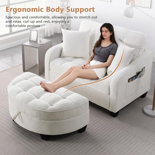 Two-Seater Sofa, Ergonomic and Backrest Design, Ottoman with Storage, view 6