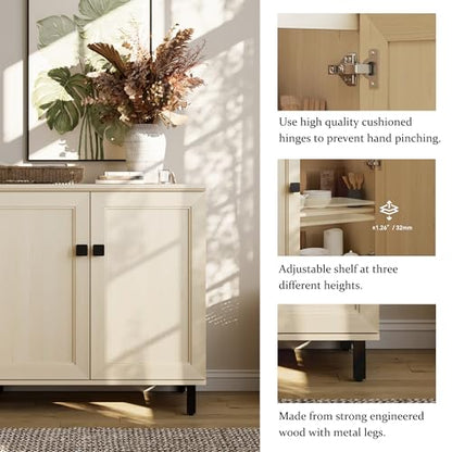Multifunctional Buffet Sideboard Cabinet Farmhouse Modern Storage Cabinet with Adjustable Shelves for Kitchen, Coffee Bar, Living Room, Beige