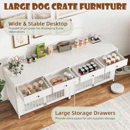 44 Inch Large Dog Crate Furniture with Storage Drawers, view 4