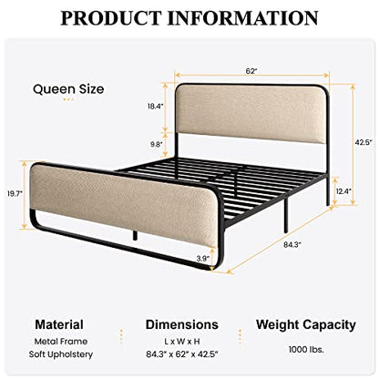 Metal Queen Bed Frame in Cream, view 6