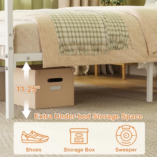 Twin Canopy Bed Frame with Storage Headboard Minimalist Style 4 Posters Bed, view 6