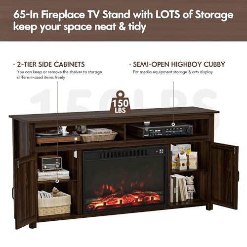 Farmhouse Fireplace TV Stand for Television up to 65+ Inch, Walnut, view 5